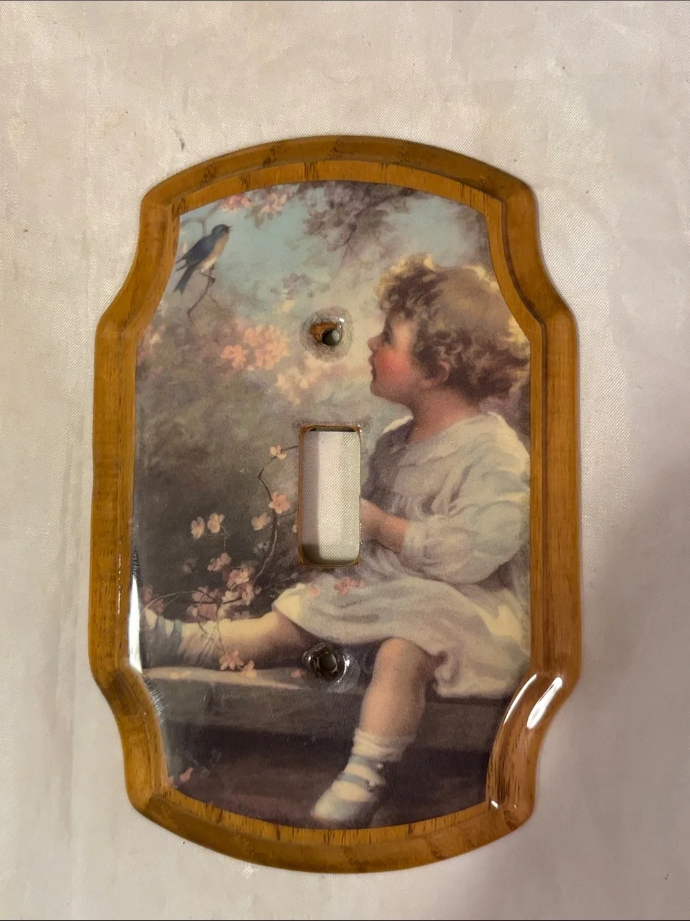 Decorative Vintage Child Illustration Light Switch Cover - Cream